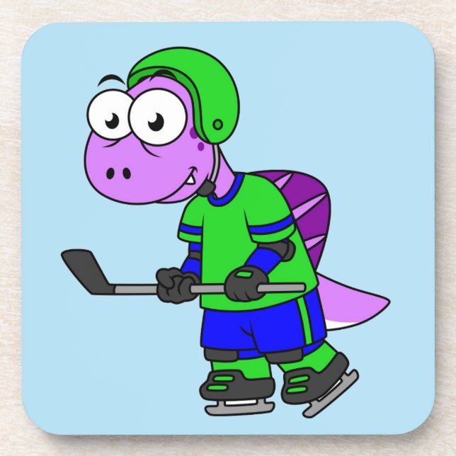 Posavasos Ilustracion De Un Jugador De Hockey Spinosaurus. (Frente)