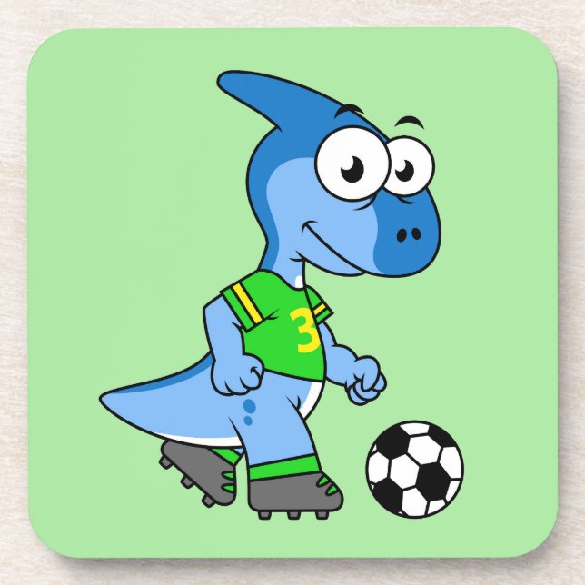 Posavasos Ilustracion De Un Parasaurolophus Jugando Fútbol. (Frente)