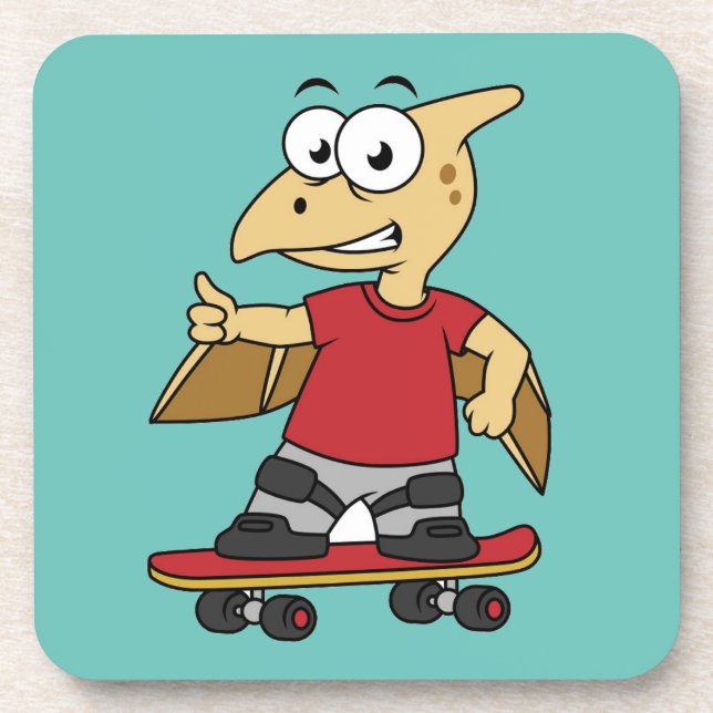 Posavasos Ilustracion De Un Skateboarding De Pterosaur. (Frente)