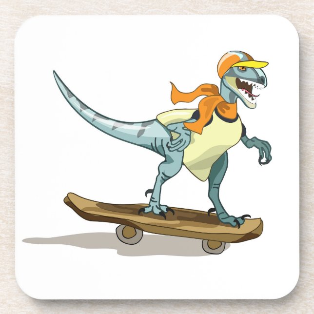 Posavasos Ilustracion De Un Skateboarding Raptor. (Frente)