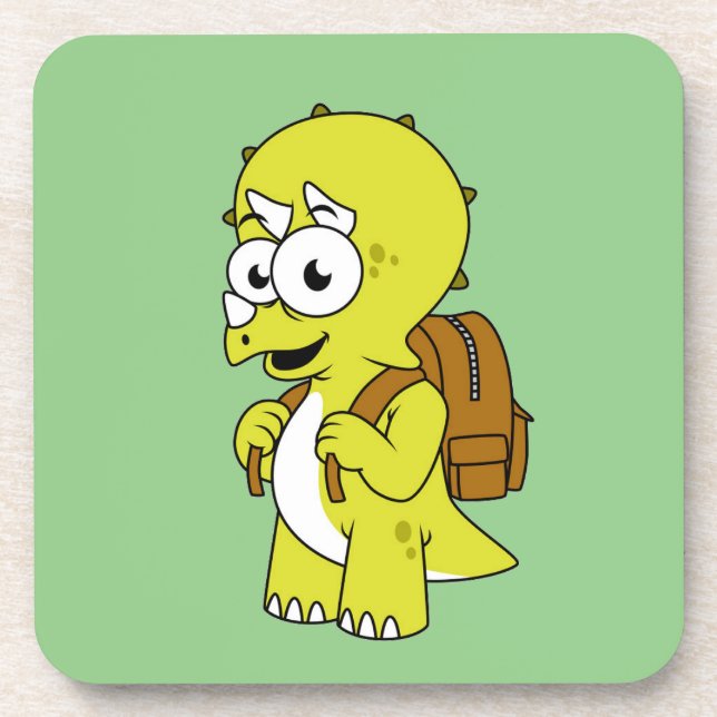 Posavasos Ilustracion De Un Triceratops Con Mochila. (Frente)