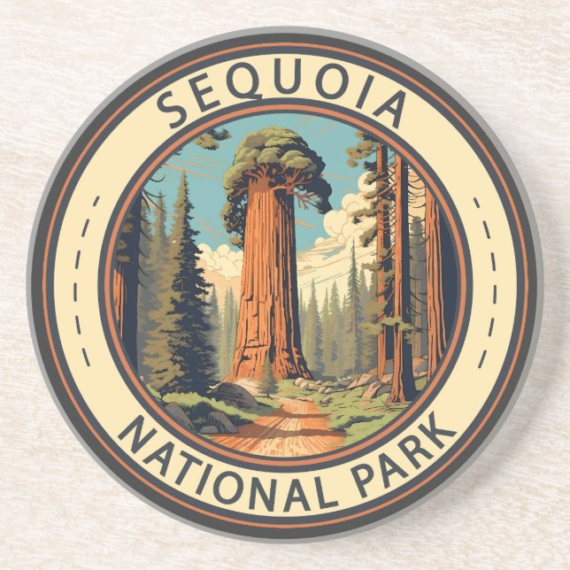 Posavasos Ilustracion de viajes del Parque Nacional Sequoia (Frente)