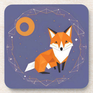 Posavasos Ilustración de zorro poligonal con ornamento celes