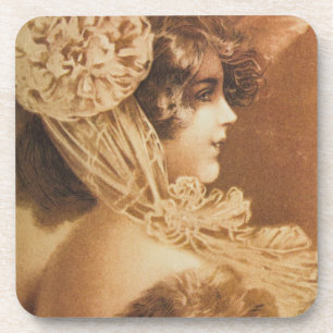 Posavasos Ilustracion del chica del Victorian del vintage