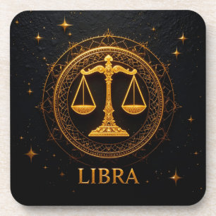 Posavasos Ilustración del signo zodiacal Libra dorada