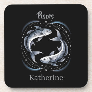Posavasos Ilustración del signo zodiacal Piscis con nombre p
