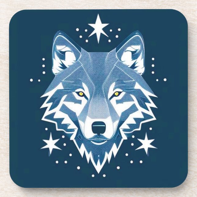 Posavasos Ilustración geométrica de lobo (Frente)