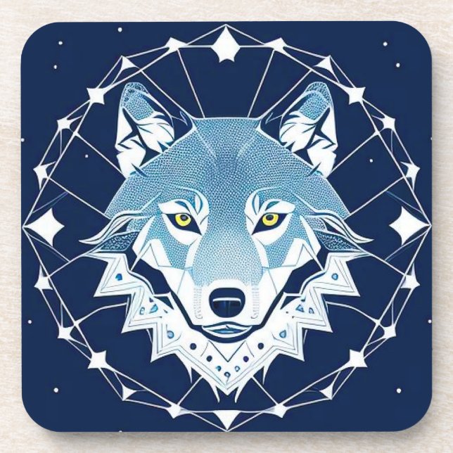 Posavasos Ilustración geométrica de un lobo (Frente)