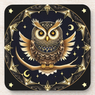 Posavasos Ilustración Intrincada de Búho Nocturno