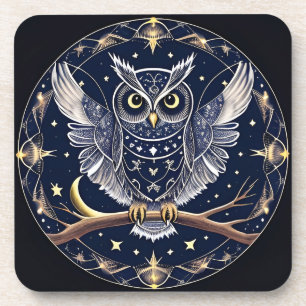 Posavasos Ilustración Intrincada de Búho Nocturno