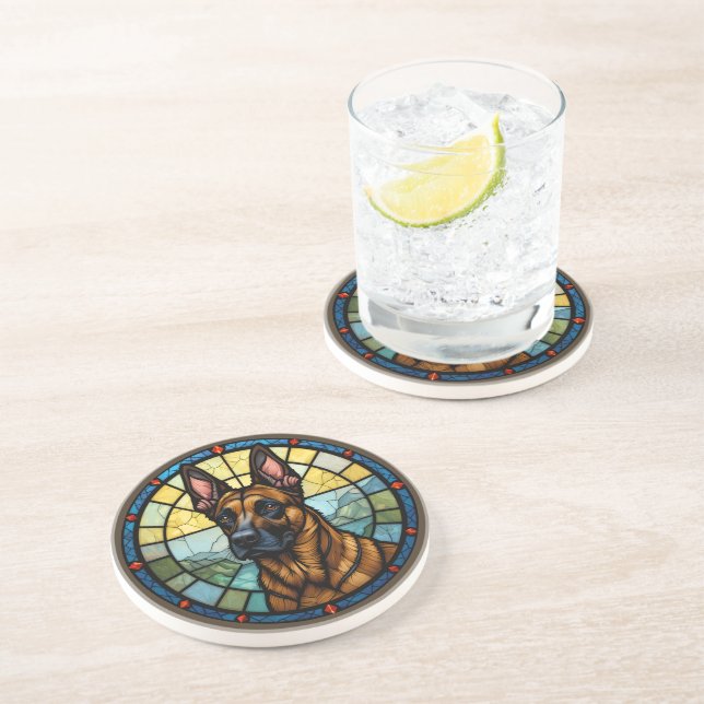 Posavasos Ilustracion Malinois con Estilo Vidrio Manchado de (Lado)