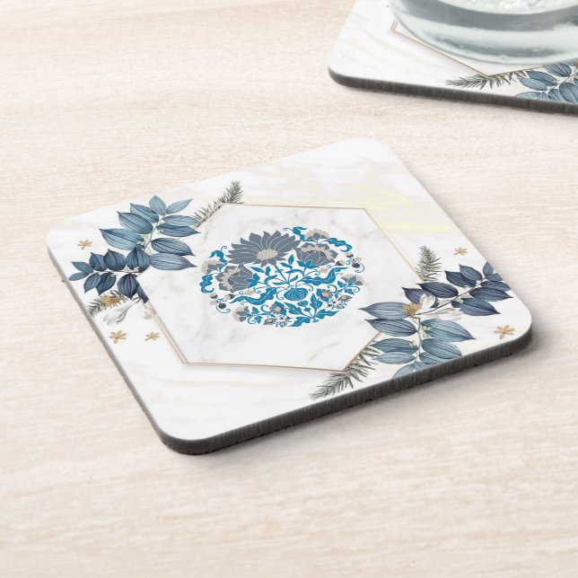 Posavasos Ilustracion Mandala, arte gráfico Verde azulado fl (Lado Izquierdo)