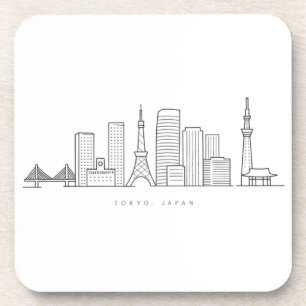 Posavasos Ilustración minimalista del horizonte de Tokio