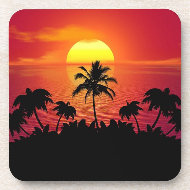 Posavasos Ilustracion Natural Sunset Palm Trees (Frente)