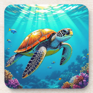 Posavasos Ilustracion Océano vibrante de tortuga marina