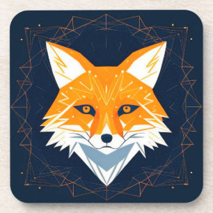 Posavasos Ilustracion Polygon Fox con adorno celeste