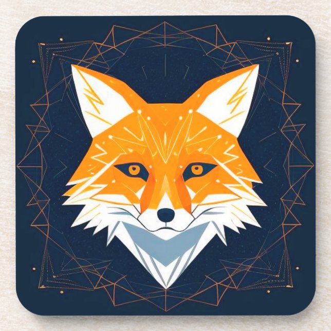 Posavasos Ilustracion Polygon Fox con adorno celeste (Frente)