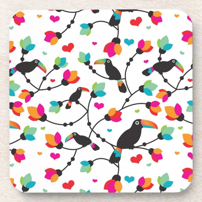 Posavasos ilustracion tropical del pájaro toucan lindo (Frente)