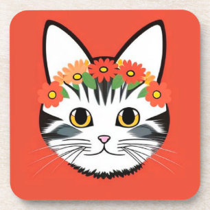 Posavasos Ilustración Vibrante de Cara de Gato Adorable