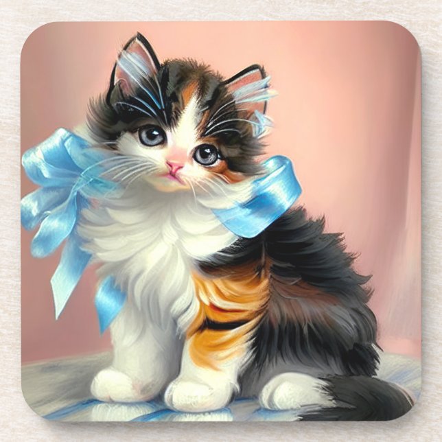 Posavasos Ilustracion Vintage Calico Kitten (Frente)