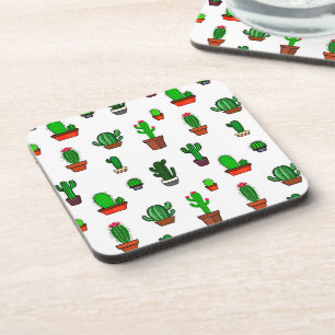 Posavasos Ilustraciones de cactus lindos Patrón Blanco