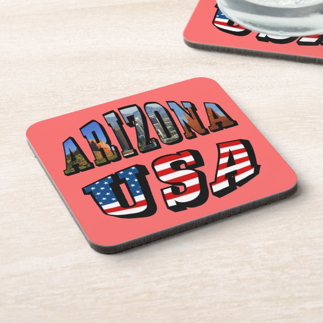 Posavasos Imagen de Arizona y texto de bandera de Estados Un (Lado Izquierdo)