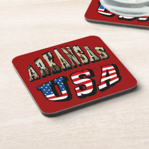 Posavasos Imagen de Arkansas y texto de la bandera de Estado
