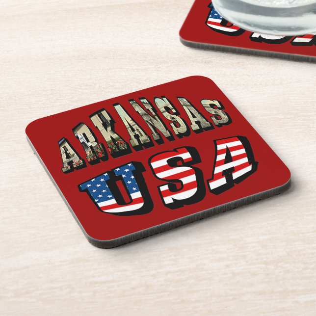 Posavasos Imagen de Arkansas y texto de la bandera de Estado (Lado Izquierdo)
