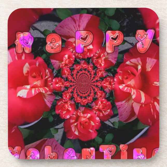 Posavasos Imagen de arte "Happy Valentine" de rosas rojas ir (Frente)
