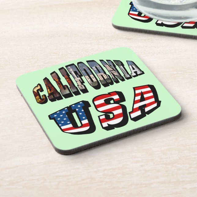 Posavasos Imagen de California y texto de bandera de Estados (Lado Izquierdo)