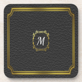 Posavasos Imitación de cuero negra personalizada