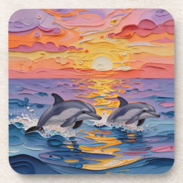 Posavasos Impasto Dolphins and Ocean Waves  