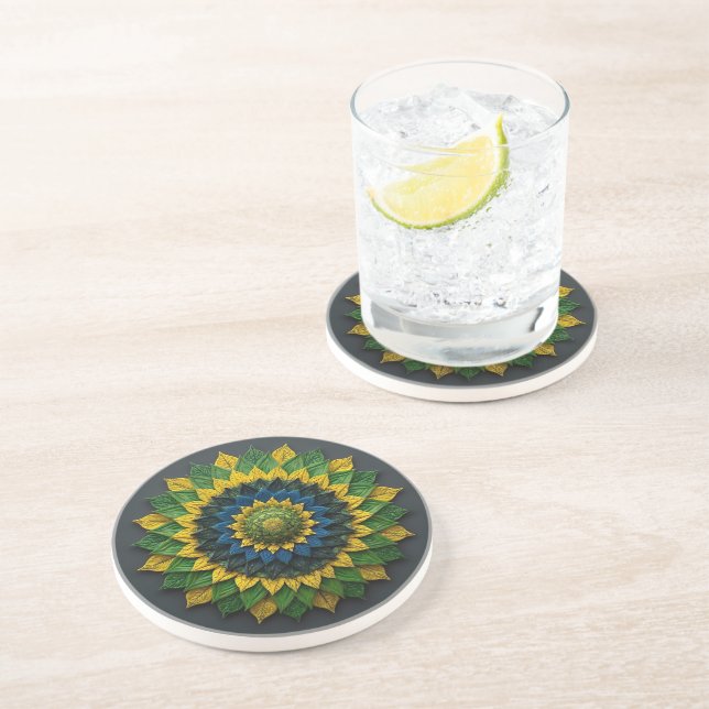 Posavasos Imperial Solar Leaf Mandala Luxury Keychain - Emer (Lado)