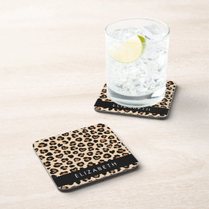 Posavasos Impresión animal, leopardo marrón, corazón, tu nom