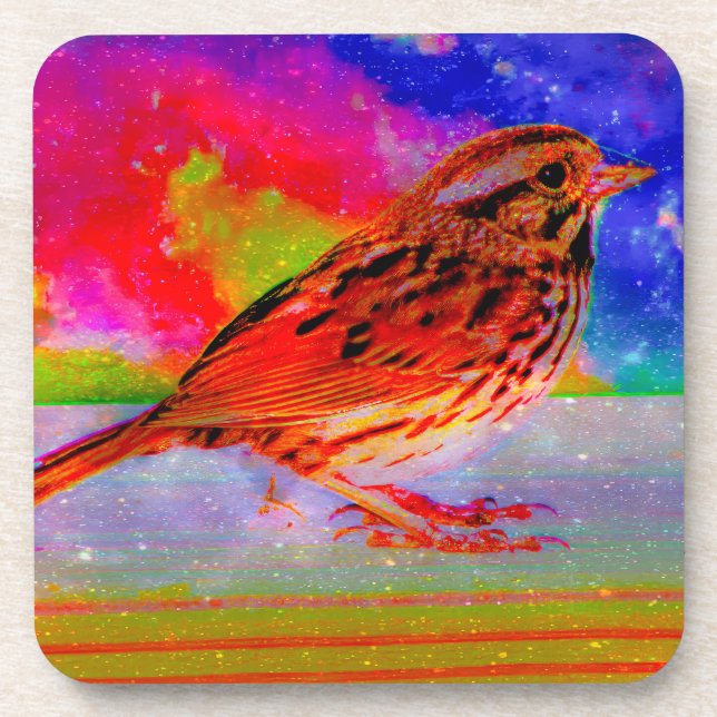 Posavasos Impresión artística de ensueño de aves cósmicas" (Frente)