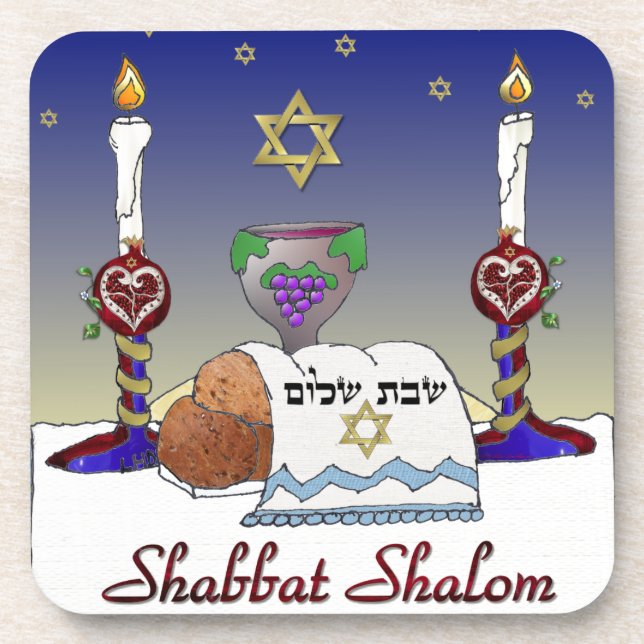 Posavasos Impresión artística de Judaica Shabbat Shalom (Frente)