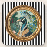 Posavasos Impresión artística del retrato de pavo real en ma<br><div class="desc">Arte de Pared con Retrato de Pavo Real – Estilo Vintage Maximalista con Marco Dorado Ornamentado y Detalles Botánicos</div>