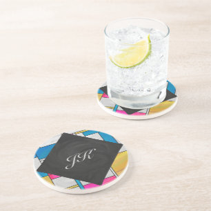 Posavasos Impresión azul rosa amarillo mondriano