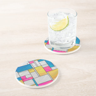 Posavasos Impresión azul rosa amarillo mondriano