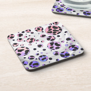 Posavasos Impresión dálmata de polka negra y rosa