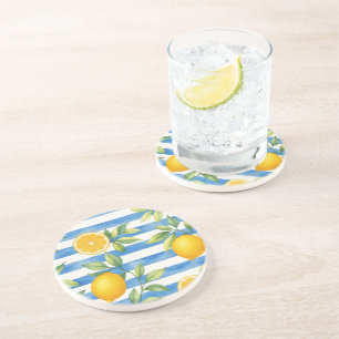 Posavasos Impresión de arte de cítricos de verano mediterrán