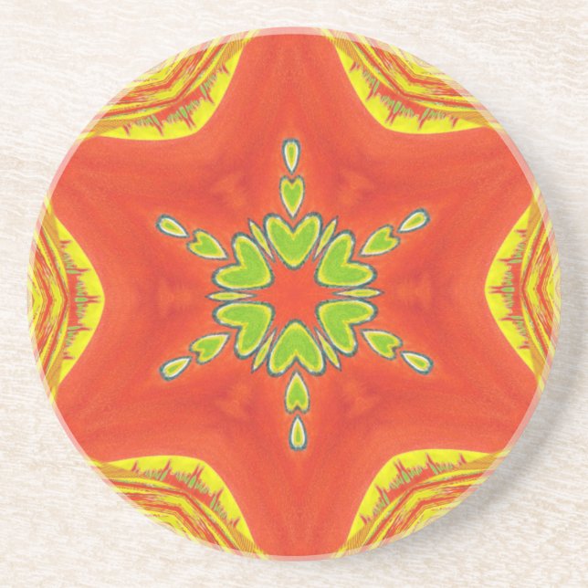 Posavasos Impresión de arte de Mandala verde de oro rojo (Frente)