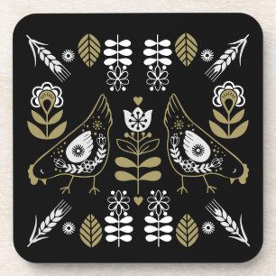 Posavasos Impresión de arte folclórico de Hen Farm