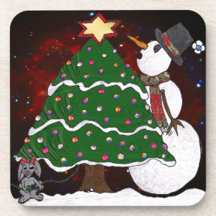 Posavasos Impresión de arte sorpresa para Snowman Tree Chris