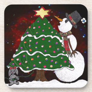 Posavasos Impresión de arte sorpresa para Snowman Tree Chris