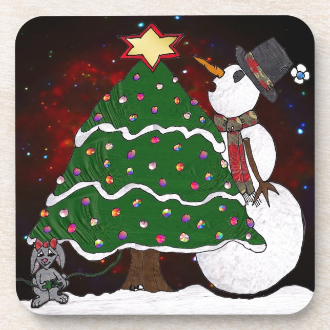 Posavasos Impresión de arte sorpresa para Snowman Tree Chris (Frente)