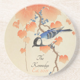 Posavasos Impresión de aves acuáticas japonesas vintage