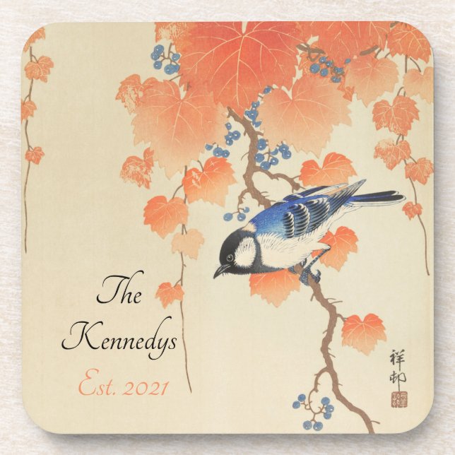 Posavasos Impresión de aves acuáticas japonesas vintage (Frente)