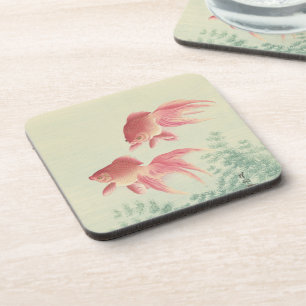 Posavasos Impresión de bloques de madera japoneses de peces