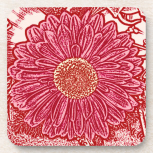 Posavasos Impresión de bloques de margarita de Gerbera - roj
